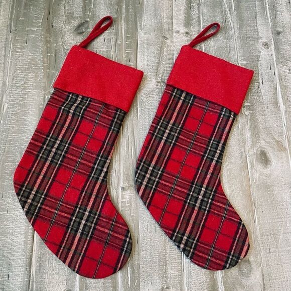 Wool Plaid Christmas Holiday Stockings Set - Picture 1 of 3